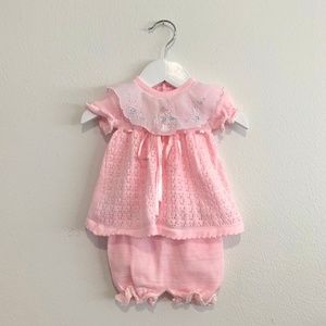 Baby Knit Dress & Bloomer Lovely Embroidered Easter Spring Flowers Y2K Pink 0-3M